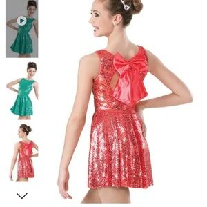 Weissman Dark Pink Sequin Dance Costume with Open Back & Bow Detail Girls L 14